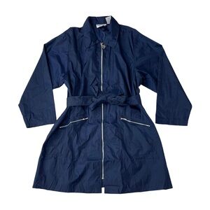 Diane Von Furstenberg Navy Blue Windbreaker Lightweight Jacket Nautical Belted